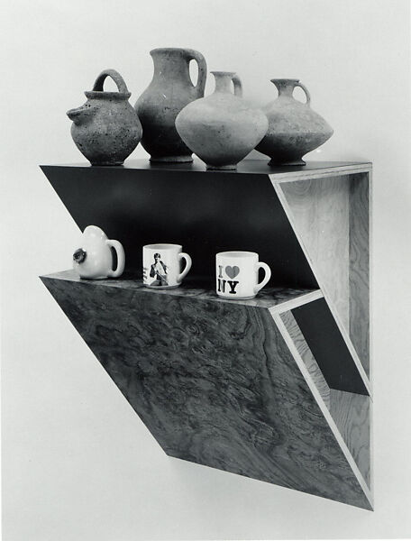 Untitled (jugs and mugs), Number 1, Haim Steinbach (American (born Israel) 1944), Laminated plywood, ceramic mugs, and ancient pottery 