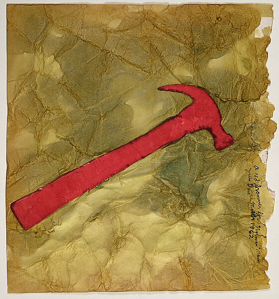 Red Hammer, Jim Dine (American, born Cincinnati, Ohio, 1935), Collage of cut colored paper and watercolor, on paper 