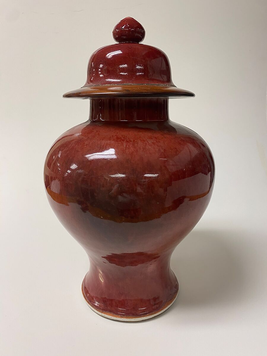 Covered Jar, Porcelain with copper red glaze (Jingdezhen ware), China 