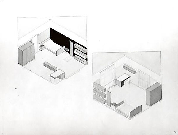 Design for a Bedroom, Andor Weininger (American (born Hungary), Karancs 1899–1986 New York), Graphite, watercolor, ink 