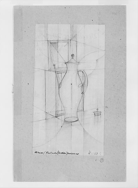 Drawing of a Coffeepot (for Kandinsky's Class, Bauhaus), Andor Weininger (American (born Hungary), Karancs 1899–1986 New York), Graphite and colored pencil on printed paper mounted on board