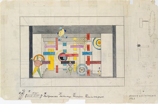 Set design for Abstract Revue of Moving Surfaces (Mechanical Theater), Andor Weininger (American (born Hungary), Karancs 1899–1986 New York), Graphite, watercolor, and black ink on card 