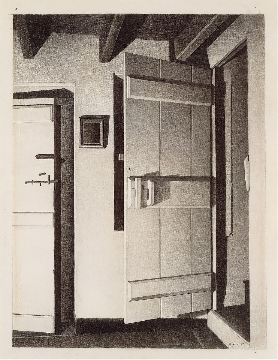 The Open Door, Charles Sheeler (American, Philadelphia, Pennsylvania 1883–1965 Dobbs Ferry, New York), Conté crayon on paper mounted on board 