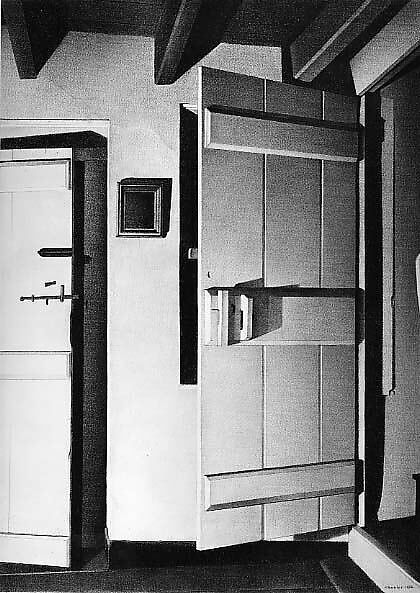 The Open Door, Charles Sheeler (American, Philadelphia, Pennsylvania 1883–1965 Dobbs Ferry, New York), Conté crayon on paper mounted on board