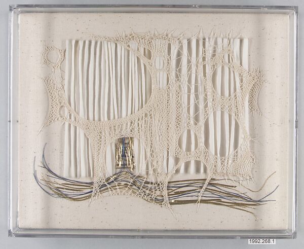 Post Columbian Fragment X, Evelyn Svec Ward (American, Solon, Ohio 1921–1989 Cleveland, Ohio), Metallic and cotton thread, linen, cotton 