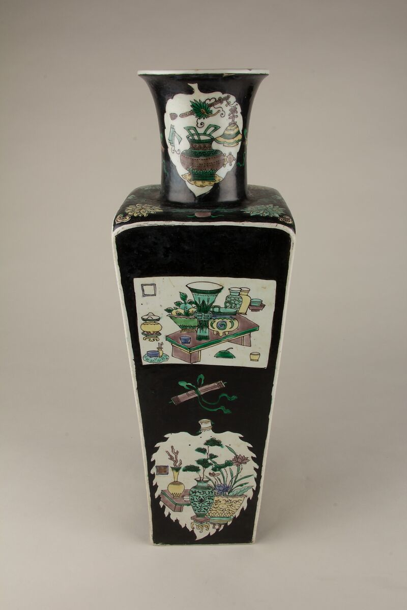 Vase, Porcelain painted in famille noire enamels, China