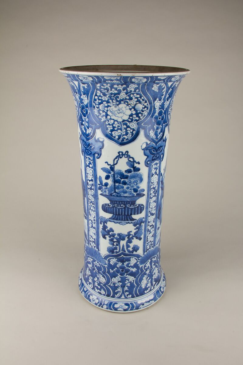 Beaker with landscape, Porcelain painted in underglaze cobalt blue (Jingdezhen ware), China