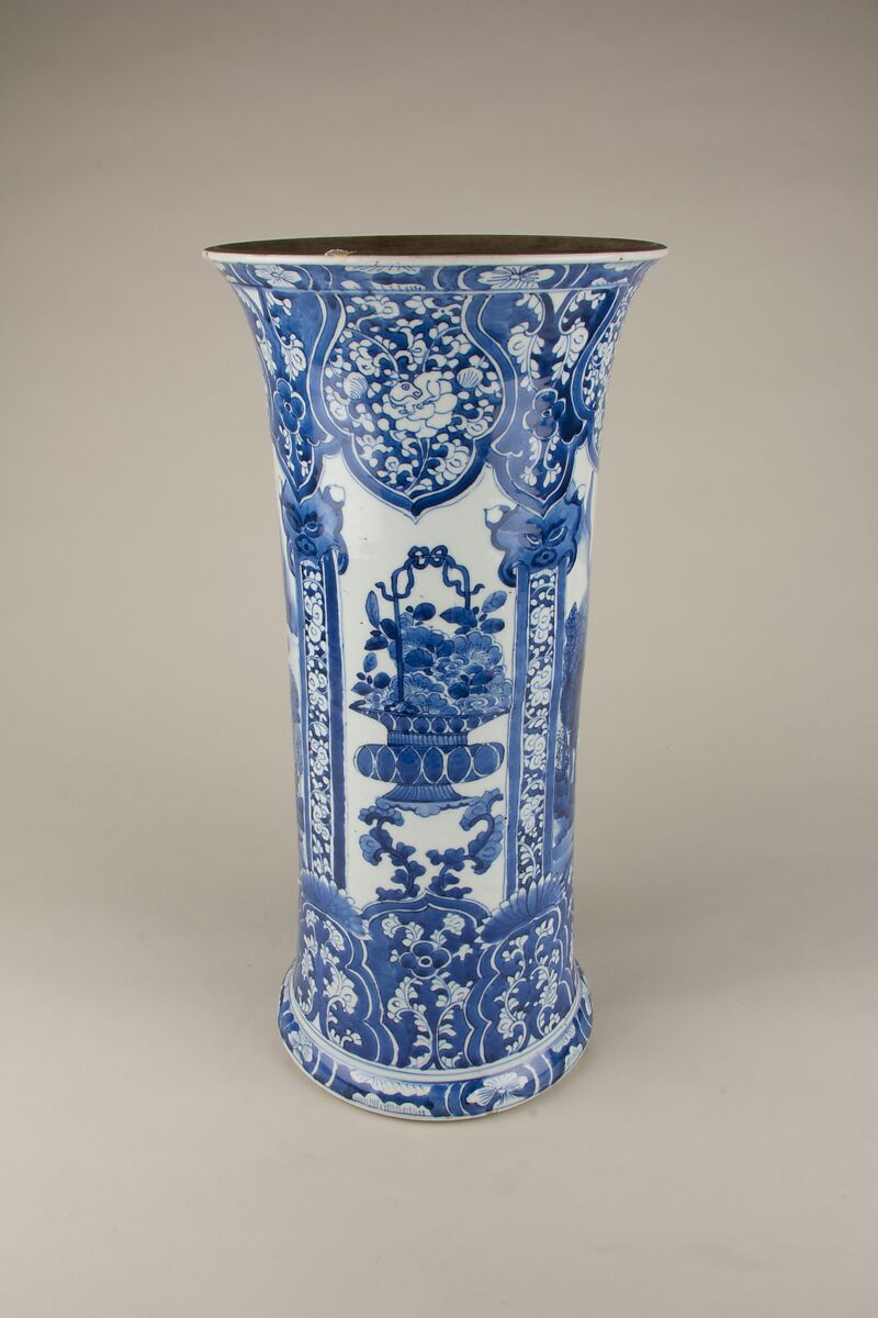 Beaker with landscape, Porcelain painted in underglaze cobalt blue (Jingdezhen ware), China