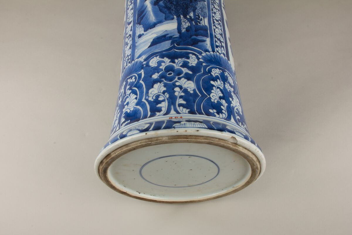 Beaker with landscape, Porcelain painted in underglaze cobalt blue (Jingdezhen ware), China