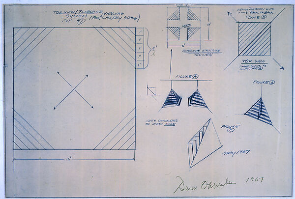 Bleacher System (For a Viewing Gallery Space), Dennis Oppenheim (American, Electric City, Washington 1938–2011 New York), Blue line print 