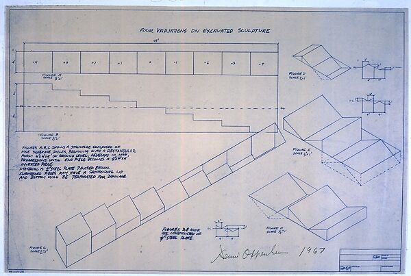 Four Variations on Excavated Sculpture, Dennis Oppenheim (American, Electric City, Washington 1938–2011 New York), Blue line print 