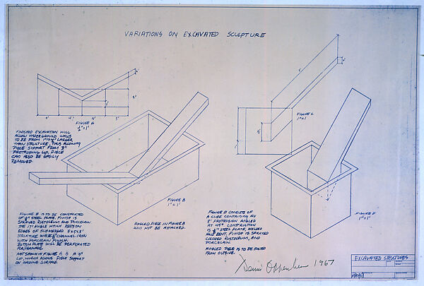 Variations on Excavated Sculpture, Dennis Oppenheim (American, Electric City, Washington 1938–2011 New York), Blue line print 