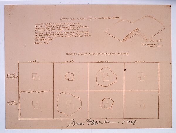 Ground Cover in Application to Unbordered Forms, Dennis Oppenheim (American, Electric City, Washington 1938–2011 New York), Sepia line print 