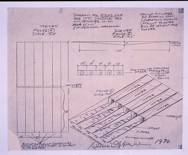 Diagram for Firing Line, Dennis Oppenheim (American, Electric City, Washington 1938–2011 New York), Black line print 