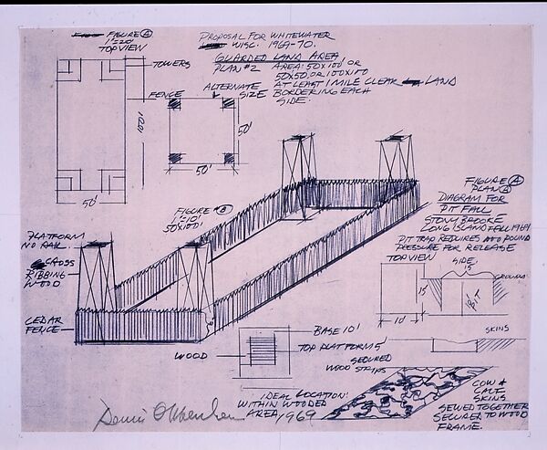 Guarded Land Area, Dennis Oppenheim (American, Electric City, Washington 1938–2011 New York), Black line print 