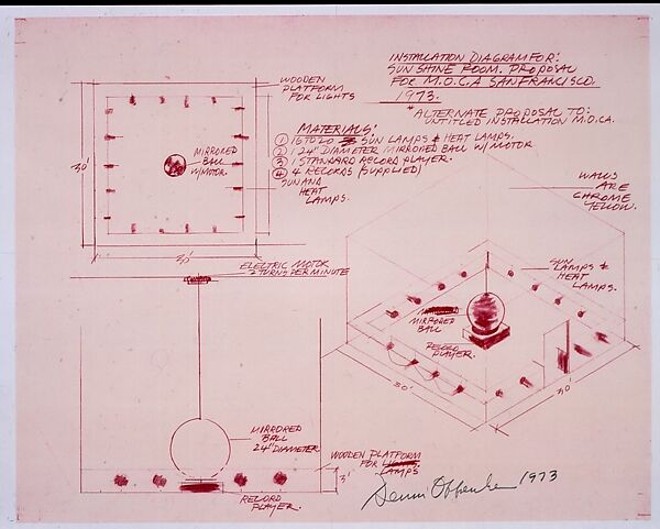 Installation Diagram for Sunshine Room, Dennis Oppenheim (American, Electric City, Washington 1938–2011 New York), Red line print 