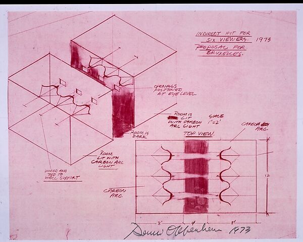 Indirect Hit for Six Viewers, Dennis Oppenheim (American, Electric City, Washington 1938–2011 New York), Red line print 