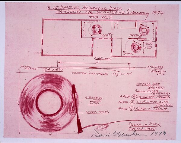 3 10' Diameter Recording Disks, Dennis Oppenheim (American, Electric City, Washington 1938–2011 New York), Red line print 
