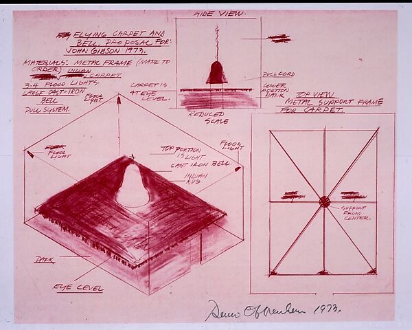 Flying Carpet and Bell, Dennis Oppenheim (American, Electric City, Washington 1938–2011 New York), Red line print 