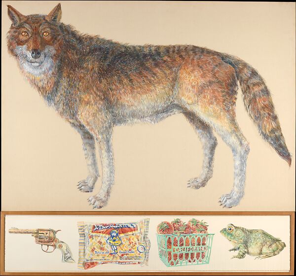 Wolf, Western Series, American Predella #5, Don Nice (American, Visalia, California, 1932–2019 Cortlandt, New York), Two panels: a) Acrylic on canvas,     b) watercolor, and graphite on paper 