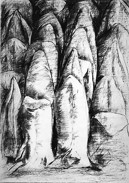Drawing for "Bitter Widow", Mia Westerlund Roosen (American, born 1942), Charcoal on paper 