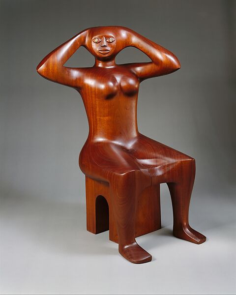 Woman Fixing Her Hair, Elizabeth Catlett (American and Mexican, Washington, D.C. 1915–2012 Cuernavaca), Mahogany and opals 