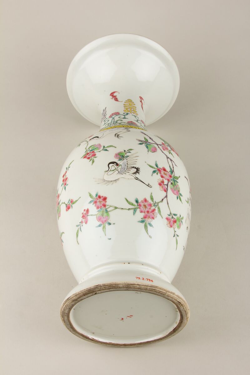 Vase with cranes and peaches, Porcelain painted in overglaze polychrome enamels (Jingdezhen ware), China