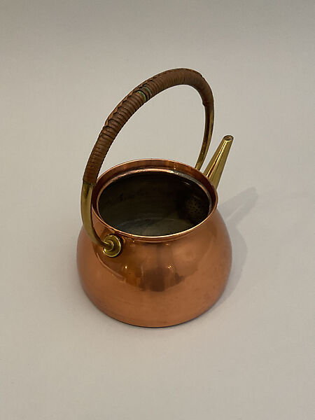 Tea kettle and stand, J. A. Pool (Dutch, 1872–1948), Copper, brass, ivory, and rattan