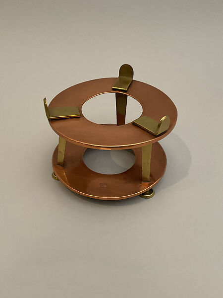 Tea kettle and stand, J. A. Pool (Dutch, 1872–1948), Copper, brass, ivory, and rattan