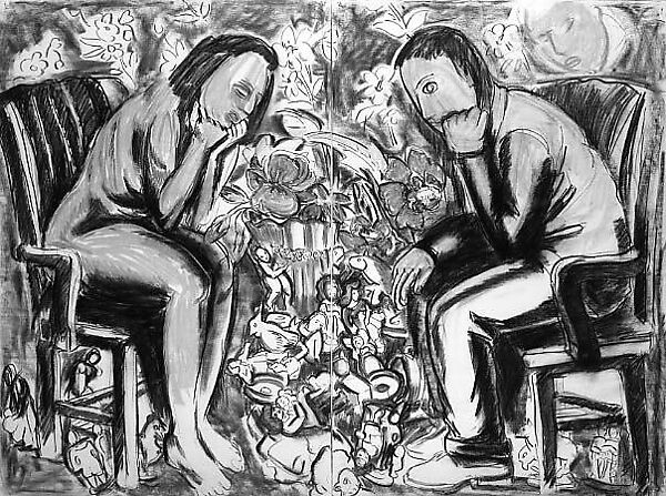 Western Civilization, Drawing #3, Viola Frey (American, Lodi, California 1933–2004 Oakland, California), Charcoal and oil pastel on paper 