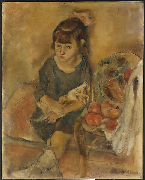 Girl with a Kitten, Jules Pascin (American (born Bulgaria), Vidin 1885–1930 Paris), Oil and charcoal on canvas 