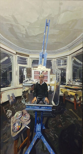 Night Portrait with Blue Easel, John Wonnacott (British, born 1940), Oil on Masonite 