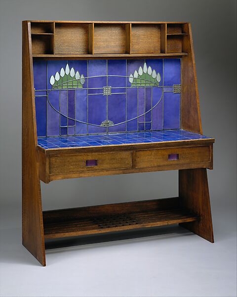 Washstand, Charles Rennie Mackintosh (British, Glasgow, Scotland 1868–1928 London), Oak, ceramic tile, colored and mirror glass, and lead 