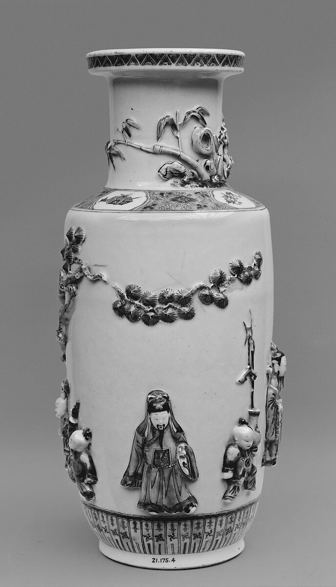 Vase with immortals, Porcelain with relief decoration and painted in overglaze polychrome enamels (Jingdezhen ware), China 