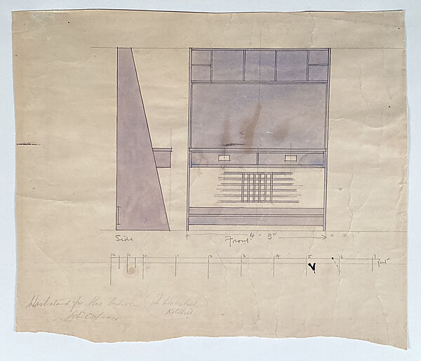 Design for a Washstand for the Blue Bedroom, Hous'hill, Charles Rennie Mackintosh (British, Glasgow, Scotland 1868–1928 London), Watercolor and graphite on paper 