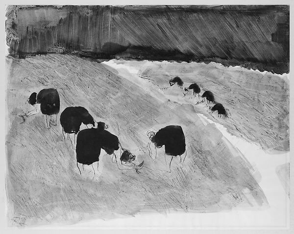 Transplanting Rice, Manipur, India, Ronni G. Solbert (American, Washington, D.C. 1925–2022 Randolph, Vermont), Brush, ink, and ink wash on paper 