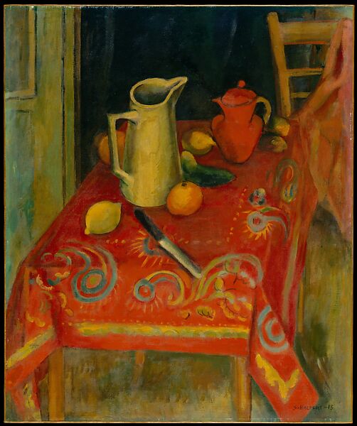 The Red Tablecloth, Samuel Halpert (American, Bialystok, Russia 1884–1930 Detroit, Michigan), Oil on canvas 