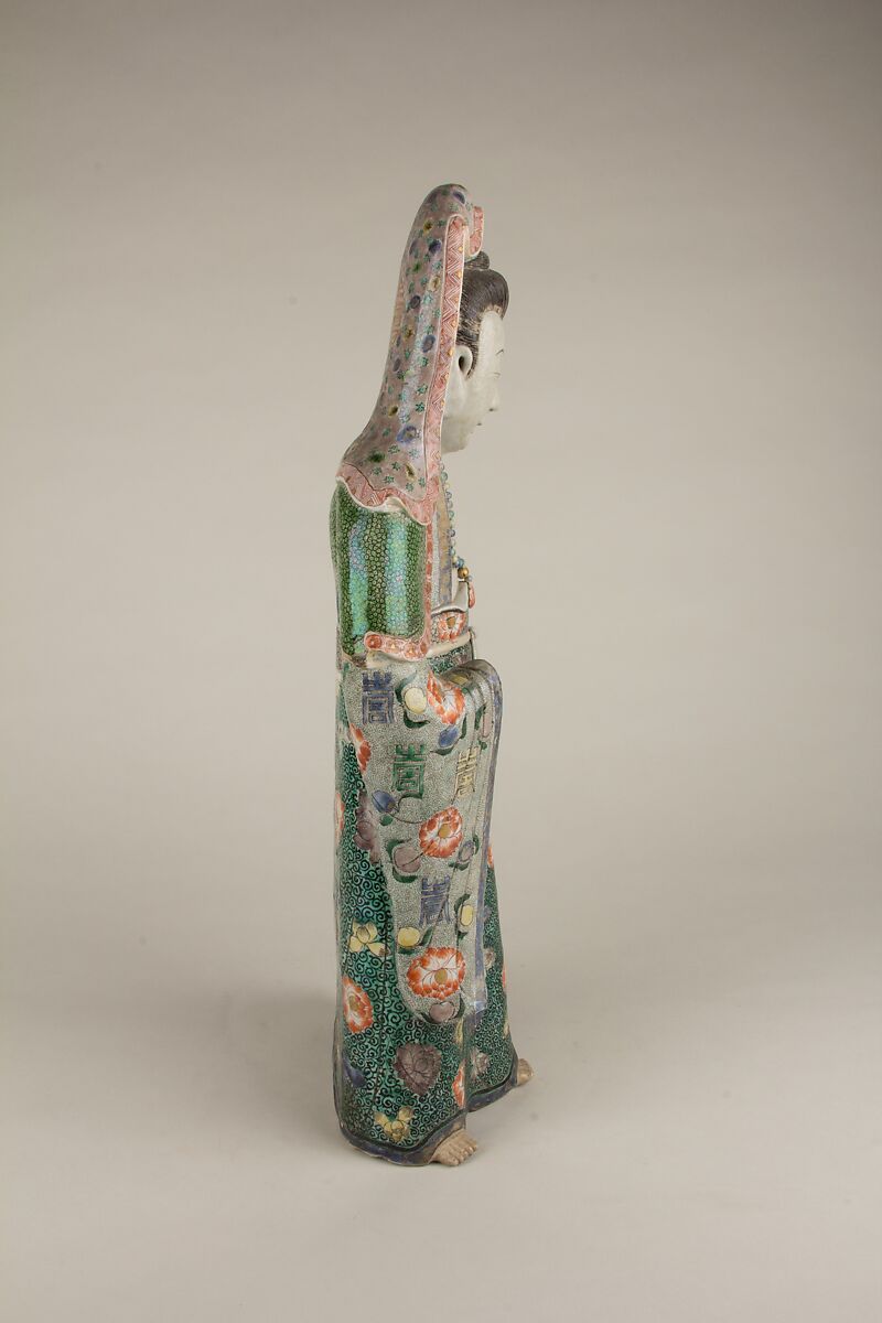 Figure of Guanyin, Porcelain painted in overglaze polychrome enamels (Jingdezhen ware), China