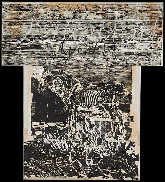 Brünnhilde/Grane, Anselm Kiefer (German, born Donaueschingen, 1945), Woodcuts and acrylic on cut and pasted papers, mounted on canvas 