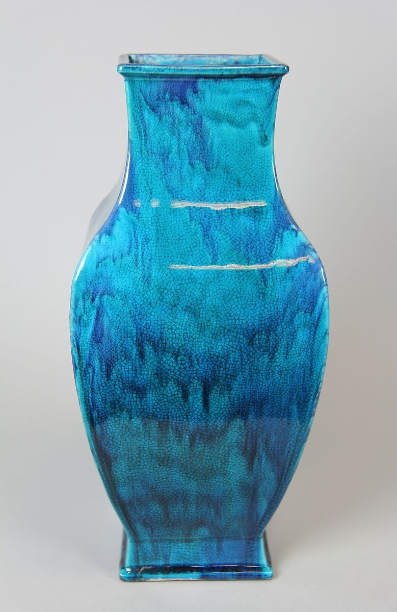 Square vase, Porcelain with streaked turquoise glaze (Jingdezhen ware), China 