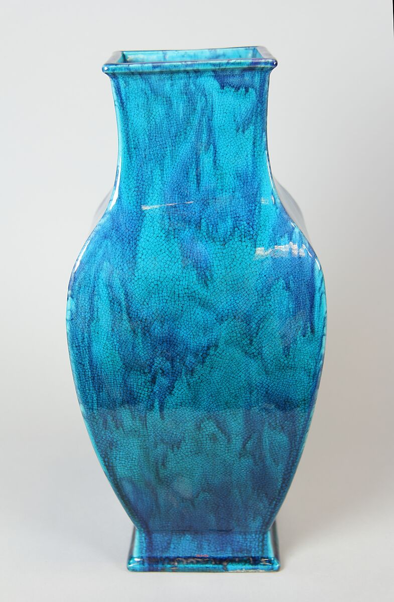 Square vase, Porcelain with streaked turquoise glaze (Jingdezhen ware), China