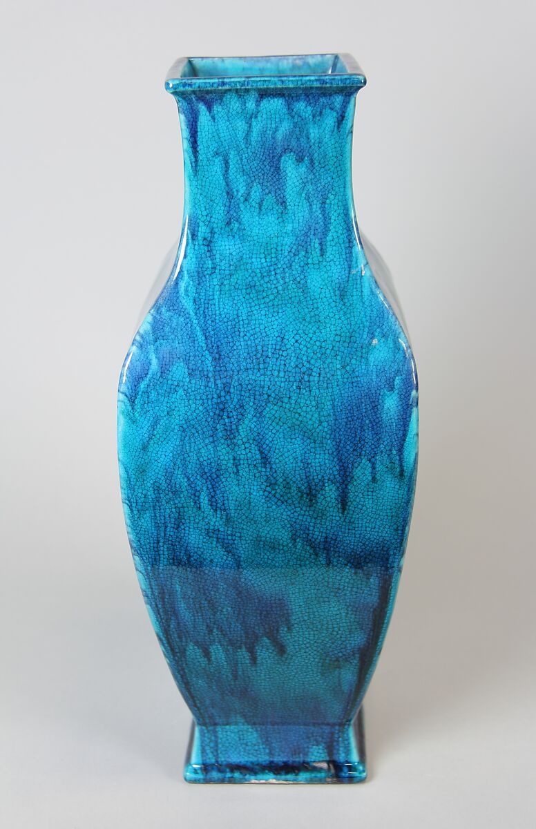 Square vase, Porcelain with streaked turquoise glaze (Jingdezhen ware), China