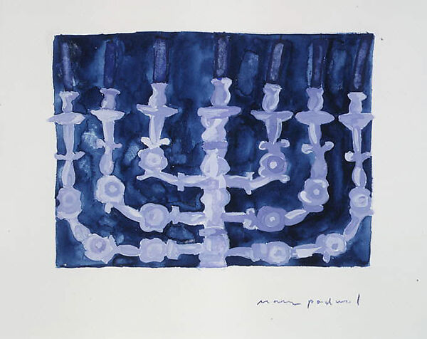 Menorah, Mark Podwal (American, born 1945), Opaque watercolor and colored pencil on paper 