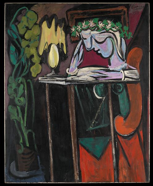 Reading at a Table, Pablo Picasso (Spanish, Malaga 1881–1973 Mougins, France), Oil on canvas 