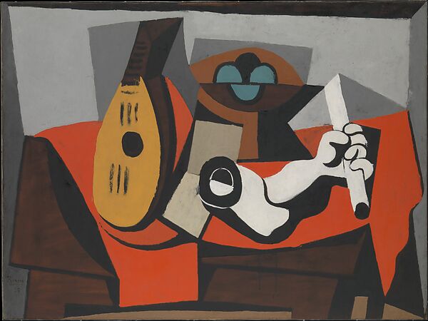 Mandolin, Fruit Bowl, and Plaster Arm, Pablo Picasso (Spanish, Malaga 1881–1973 Mougins, France), Oil on canvas 