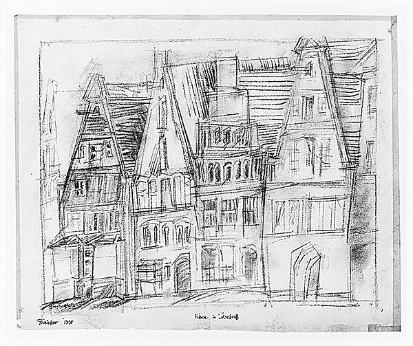 Houses in Lüneburg, Lyonel Charles Feininger (American, New York 1871–1956 New York), Charcoal on paper 