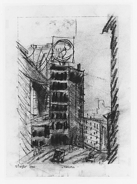 Manhattan, Lyonel Charles Feininger (American, New York 1871–1956 New York), Charcoal and ink on paper 