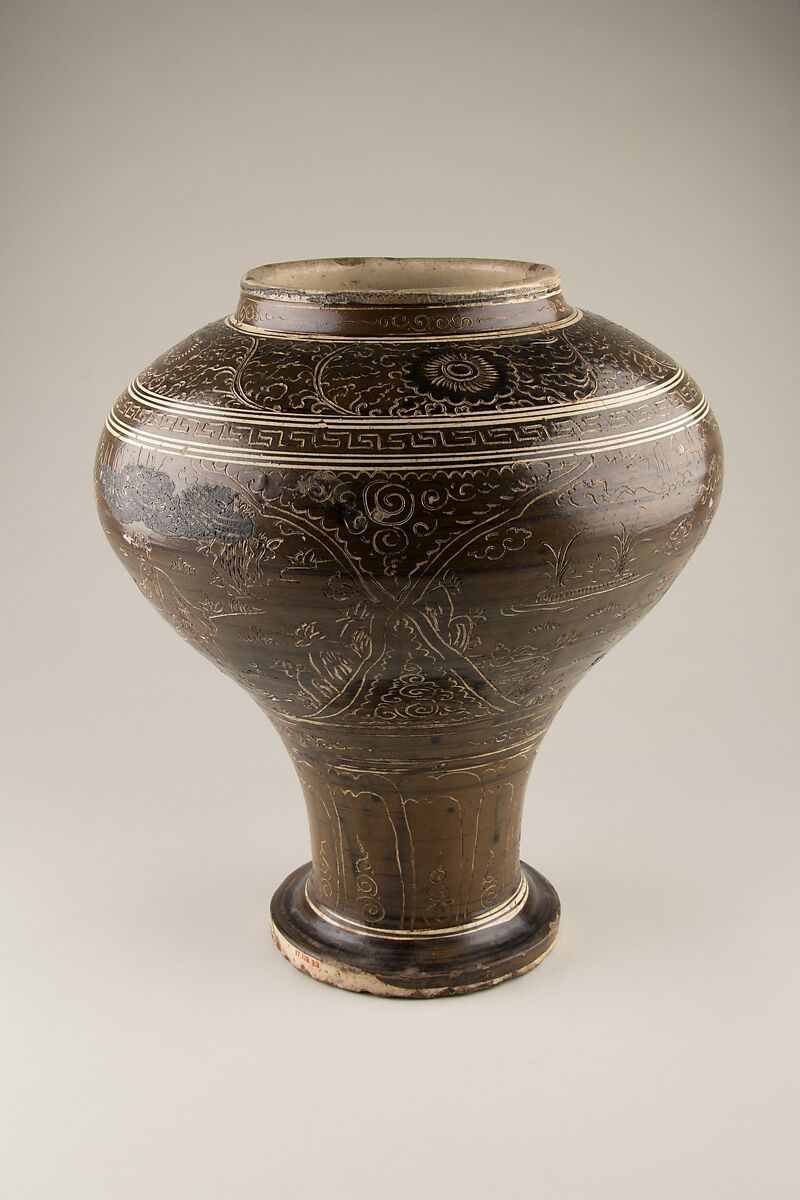 Jar with scholars and crane, Stoneware with incised decoration on brown slip (Cizhou ware), China