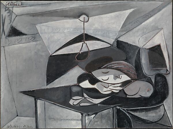 Woman Asleep at a Table, Pablo Picasso (Spanish, Malaga 1881–1973 Mougins, France), Oil and charcoal on canvas 