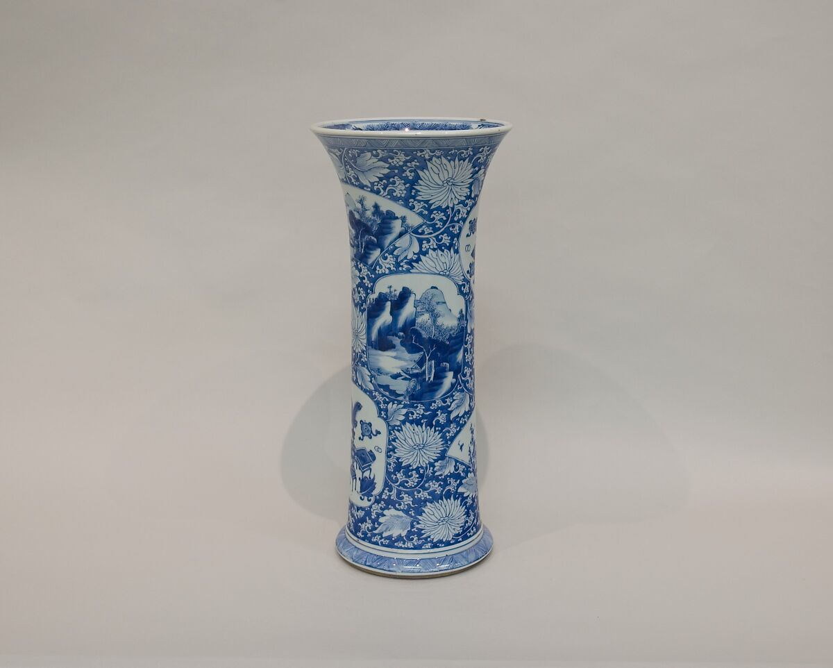 Vase with landscape and bird-and-flower scenes, Porcelain painted in underglaze cobalt blue (Jingdezhen ware), China 